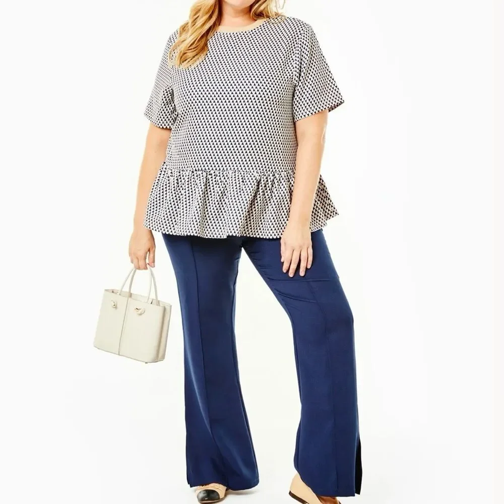 Addison Bay Botanist Peplum Top Navy Tan XS - Picture 3 of 13